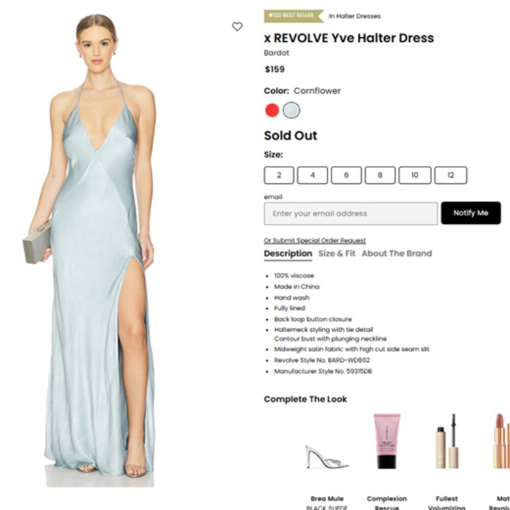 Bardot x REVOLVE Yve Halter Dress in Cornflower NWT